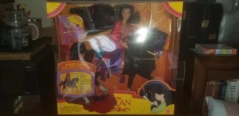1997 Disney Real Riding Mulan & Khan Gift Set with Mushu Mattel New but Damaged Cover
