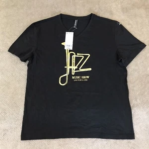 Jeans West V Neck Graphic Tee Jazz Music Show Mens Size XL Black - Picture 1 of 12