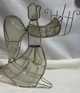 Glass Angel Playing Harp 9" high Silver Tone Christmas Tree Topper  Figurine - Picture 1 of 4