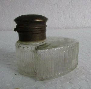 Vintage Collectible Beautiful Glass Inkwell Ink Pot With Brass Lid - Picture 1 of 7