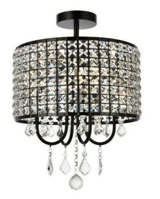 Flush Mount Round Crystal Shade 4 Light Dining Room Kitchen Bathroom Lighting - Image 1 of 4