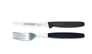 1er Set Giesser Messer Besteck Essgabel +Tomatenmesser scharf 11cm Welle schwarz - Bild 1 von 10