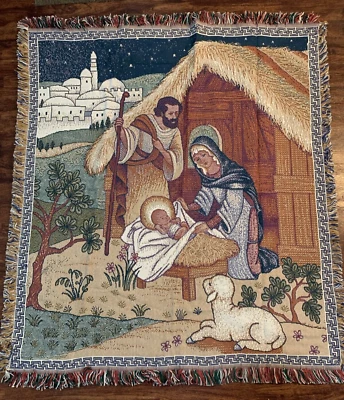 "Manta de tapiz tejida de Navidad para belén American Greetings 58"" x 51""" Foto 1 de 4