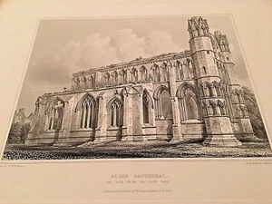 Vintage Engraving of R.W. Billings Elgin Cathedral , Choir 19th Century - Picture 1 of 5