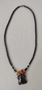 Hematite Jewelry Turtle Beaded Necklace Hand Carved Carnelian & Silver Beads - Picture 1 of 4