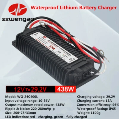 DC10-36V 12V To 29.2V 15A 438W Waterproof Battery Charger RV Charger - Image 1 of 4