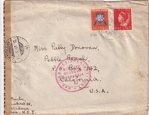 Netherlands Indies May 1941 WWII censor cover Surabaya to Pebble Beach CA - Picture 1 of 2