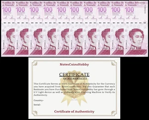 Venezuela 10 x 100 DIGITALES Bolivares 2021 UNC With C.O.A Ship from CANADA - Picture 1 of 2