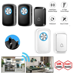300M Range Doorbell Cordless Waterproof Battery Operated Door Bells Wall Home UK - Picture 1 of 11