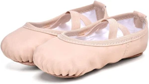 Stelle Girl Toddler Ballet Shoes Pink Canvas Leather Bottom SZ 9 MT WASHABLE NEW - Picture 1 of 10