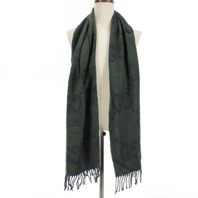 Gucci Nuevo con Etiquetas 100% Cachemira Monograma Bufanda Talla Única en Verde y Azul Hecho en Italia Foto 1 de 4