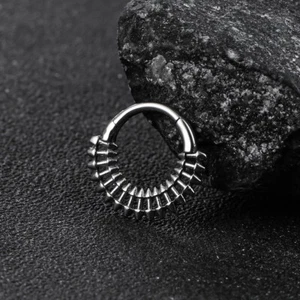 1PCS 16G 8mm Surgical Stainless Spike Nose Rings Septum Hinged Clip Cartilage - Picture 1 of 16