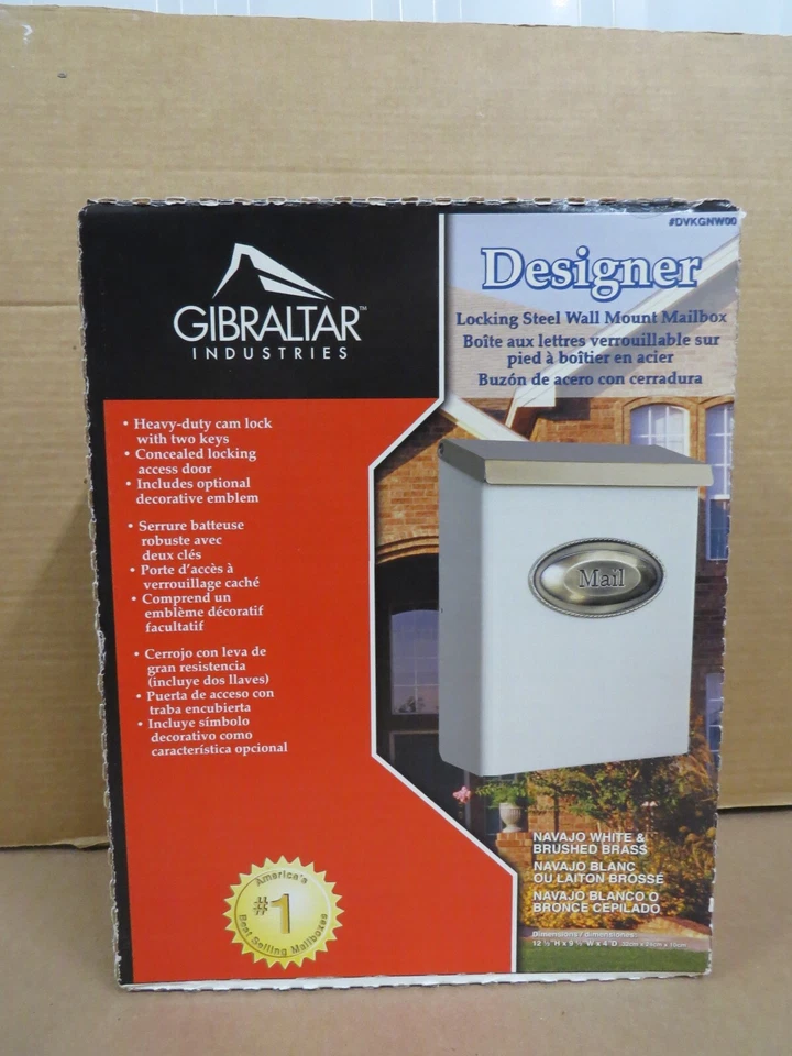 Gibraltar Mailbox Locking Steel Wall Mount Designer White Brass Finish DVKGNW00 - Image 1 of 4