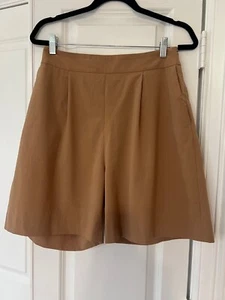 LA COLLECTION Beige Tan Knee Length High Waist Women Pleated Shorts Size 2 Wool - Picture 1 of 12