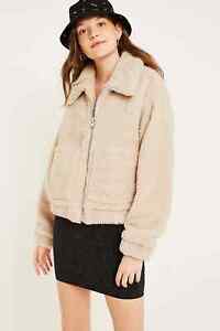 Urban Outfitters BDG Cream Cropped Teddy Jacket Size L NEW FREE UK POSTAGE 