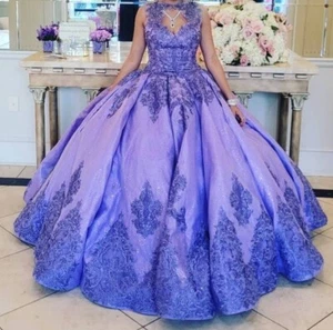 Quince Royale Lace & Glitter Tulle Ball Gown Light Purple Size 4 - Picture 1 of 18