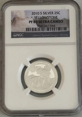 2010-S SILVER 25c YELLOWSTONE N.P. PF 69 ULTRA CAMEO. - Image 1 of 4
