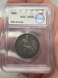 Frecce mezzo dollaro Liberty 1854 sedute ICG VF-30 bella moneta tipo originale*** - Foto 1 di 10