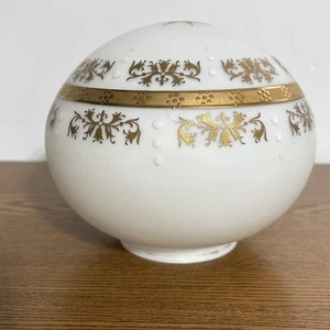 Vintage Vianne Gold White Milk Glass Globe Lamp Shade Gold Trim France 3” Fitter - Bild 1 von 5