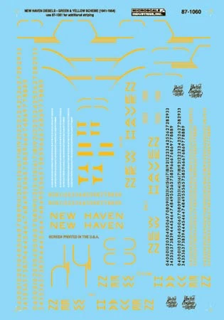 Hoja de calcomanías microescala 87-1060 HO New Haven Cab diésel esquema verde y amarillo Foto 1 de 1