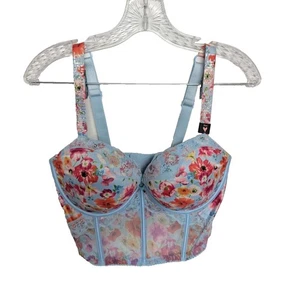 NEUF Victoria's Secret Longline Demi Soutien-gorge Corset Bustier Floral Happy Poppy 36DD - Photo 1/11