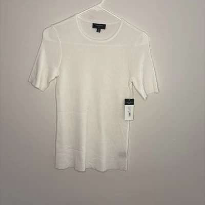 NUEVO CON ETIQUETAS Camisa Suéter Tahari Marfil Blanco Manga Corta Carrera Profesional J4 Foto 1 de 4