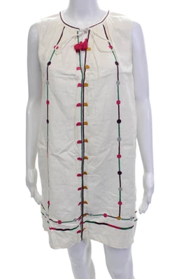 Vestido de lino bordado con cuello en V blanco Madewell para mujer talla XS Foto 1 de 4