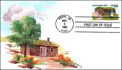 Scott 2416 25 Cents South Dakota AO Henry Hand Painted FDC 2 Of 14 - Image 1 of 2