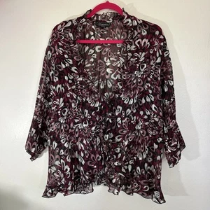 Elements Sz 2X Blouse Open Front Sheer Black W/Ruffles Hearts Funky Office Artsy - Picture 1 of 8