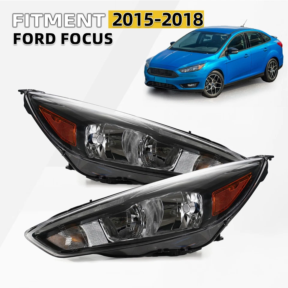 Upgrade Headlights For 2015-2018 Ford Focus Black Halogen Left+Right Conversion Foto 1 de 4