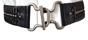 Women's Black Belt Wide Stretch Elastic Waist 94cm Silver Buckle Lg Adjustable - Picture 1 of 6
