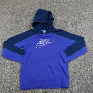 Nike Sweater Boys Large Blue Swoosh Outdoor Pullover Sweatshirt Hoodie Athletic - Picture 1 of 11