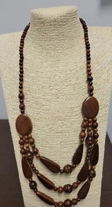 Vintage Estate Multi-Strand Lightweight Brown Wood Beaded STATEMENT Necklace 36" - Picture 1 of 10