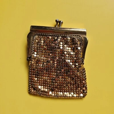 Vintage 60s West Germany Gold Mesh Chainmail Small Rhinestone Change Coin Purse - Image 1 of 4