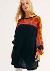 Free People Small Tripoli Contrast Top Embroidered Boxy Tunic Shirt Long Sleeve