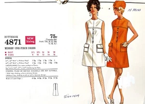 KEIN UMSCHLAG 60er Jahre Butterick Misses Kleid Muster 4871 Größe 14 UNGESCHNITTEN SEHR GUTER ZUSTAND - Bild 1 von 3
