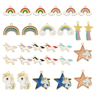 13 pezzi ciondoli smaltati stella unicorno arcobaleno misto multicolore oggetti fai da te - Foto 1 di 6