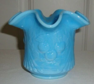 Vintage L.G. Wright Cherries Blue Milk Glass Sugar Bowl 4" - Picture 1 of 4