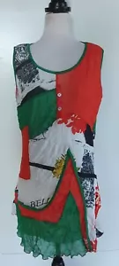 GOA Womens Green/Orange/White Mesh Stretch Knit Sleeveless Tunic Top Size XL - Picture 1 of 5