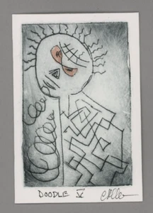 FROWNING FACE PERSON. Cubist Expressionist ORIGINAL DRAWING ETCHING signed - Picture 1 of 1