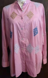 J Jill bestickt Knopfleiste Tunika Top Kragen rosa Größe Medium Petite MP PM - Bild 1 von 8