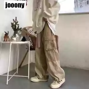 Baggy Black Cargo Pants for Men Khaki Cargo Trousers Male Vintage Loose - Picture 1 of 26