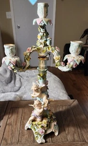 EARLY 19TH CENTURY MEISSEN PORCELAIN 20" CANDELABRA WITH CUPIDS AND ROSES - Picture 1 of 24