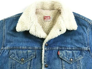 *HOT VTG USA Men's LEVI'S 71605 SHERPA LINED TRUCKER LONG Denim COAT Jacket 44 M - Picture 1 of 12