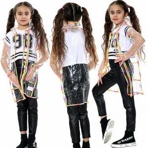 Kids Girls Boys Raincoat EVA Rainbow Transparent Outdoor Hooded Rainwear 5-13 Yr - Picture 1 of 9