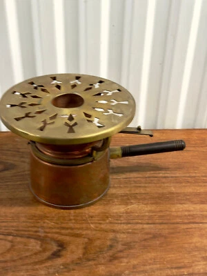 Vintage Antique Copper & Brass with Wooden Handle Chafing Warmer Stand - Image 1 of 4