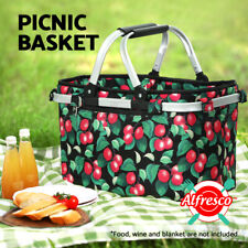 Alfresco Picnic Basket Folding Bag Fruit Hamper Camping Hiking Insulated Food