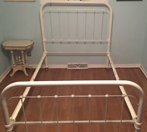 Antique White Cast Iron Full Size Bed Frame Tapered Pins Rails Pickup