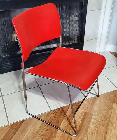 DAVID ROWLAND 40/4 Vintage Mid Century Modern Stacking Chair 1979 Orange Steel Cover