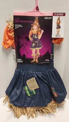 S (6/6X) Girls Scarecrow Halloween Costume Dress Socks Hat Wizard Of Oz New - Image 1 of 4